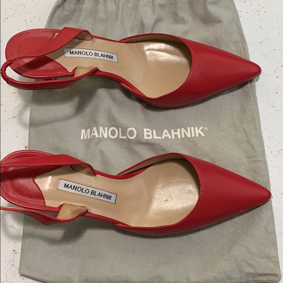 Manolo Blahnik red calf leather slingback pumps - Picture 3 of 7